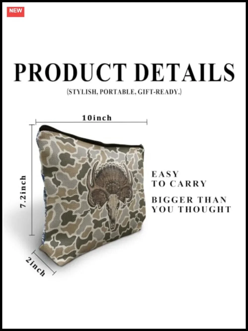 Vintage Deer Skull Camo Makeup Bag Waterproof Linen Toiletry Pouch Travel Case
